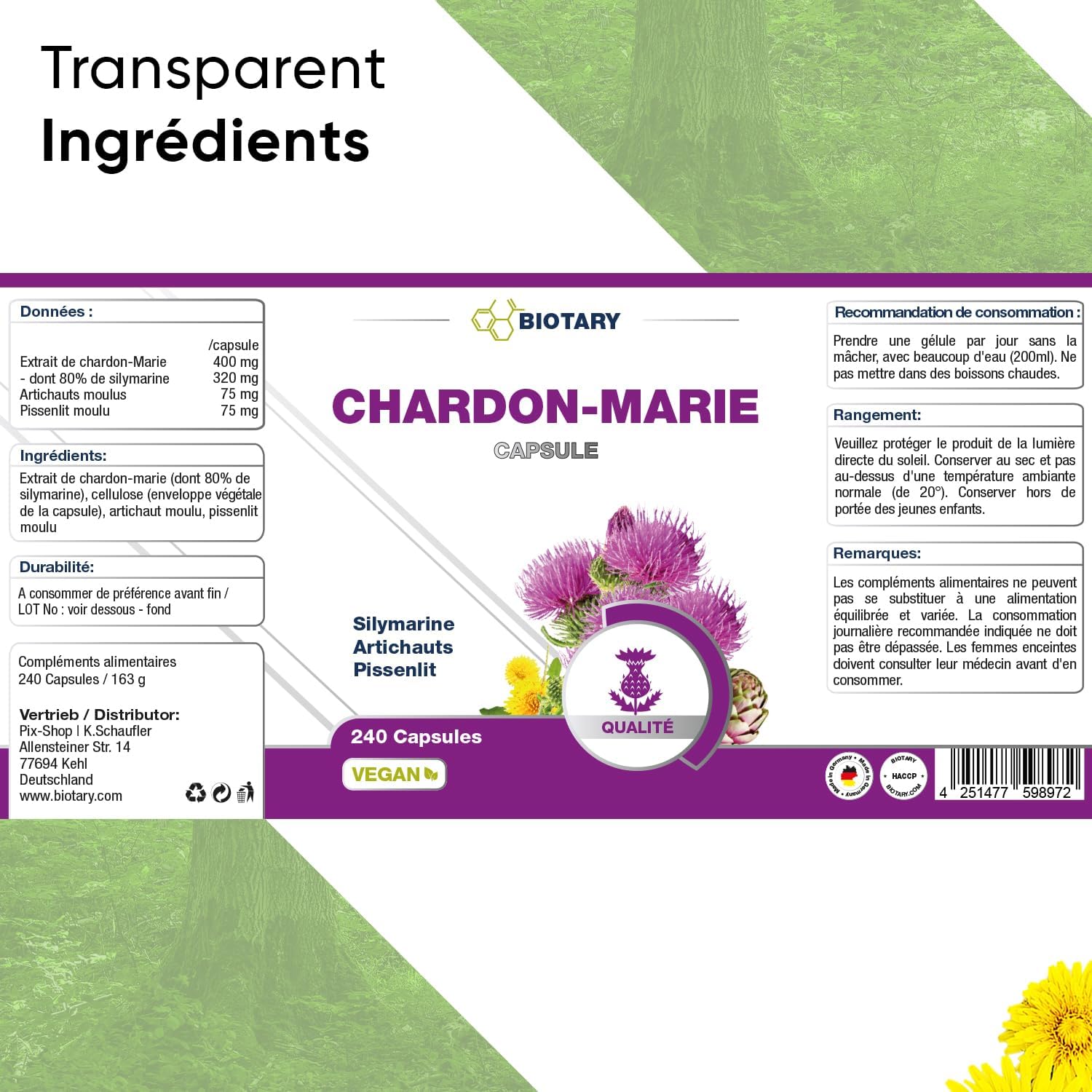 Milk Thistle Extract Complex - Artichoke Dandelion - 80% Silymarin - 240 Capsules - 8 Months - 550mg Per Capsule - With Pill Box - Vegan - Premium Quality - Image 4