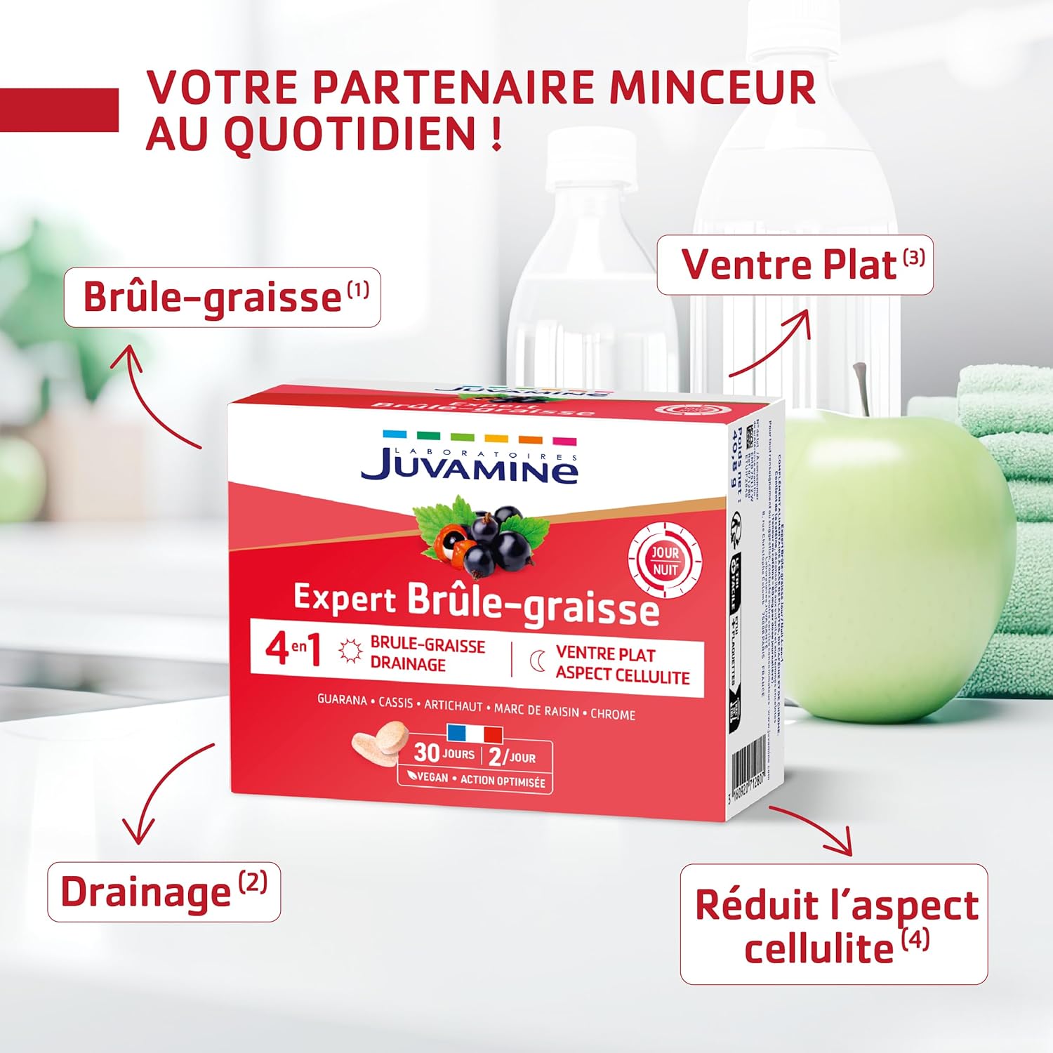 JUVAMINE - Expert Fat Burning Day and Night - Helps burn fat, eliminate toxins, reduce cellulite appearance and detoxify the liver - 2 x 30 tablets - Made in France - Image 5