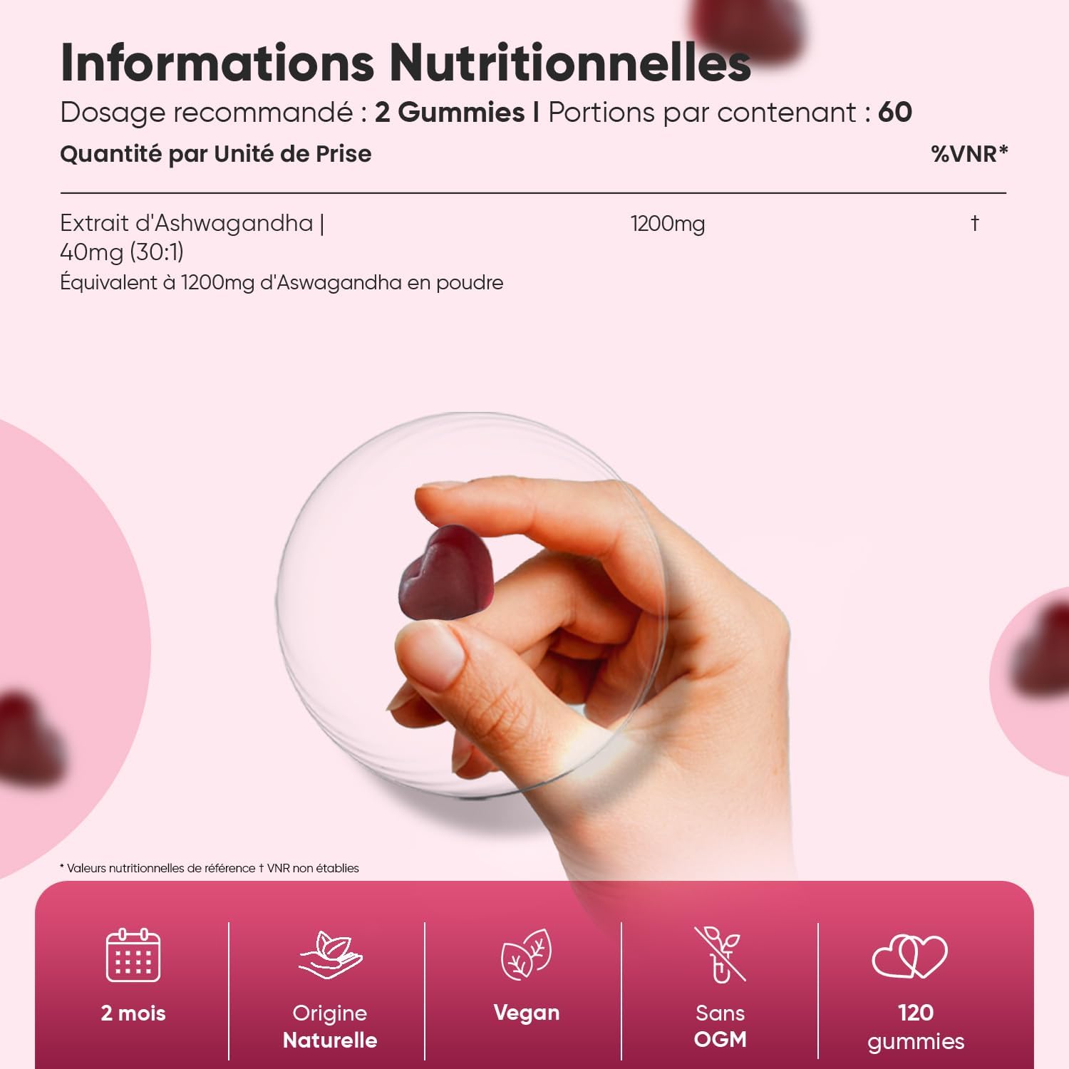 Ashwagandha Gummies 1200mg, 120 Ashwagandha Vegan Gummies with Raspberry Taste, Indian Ginseng Withania Somnifera for 2 Months - Alternatives to Capsules and Tablets - Image 4