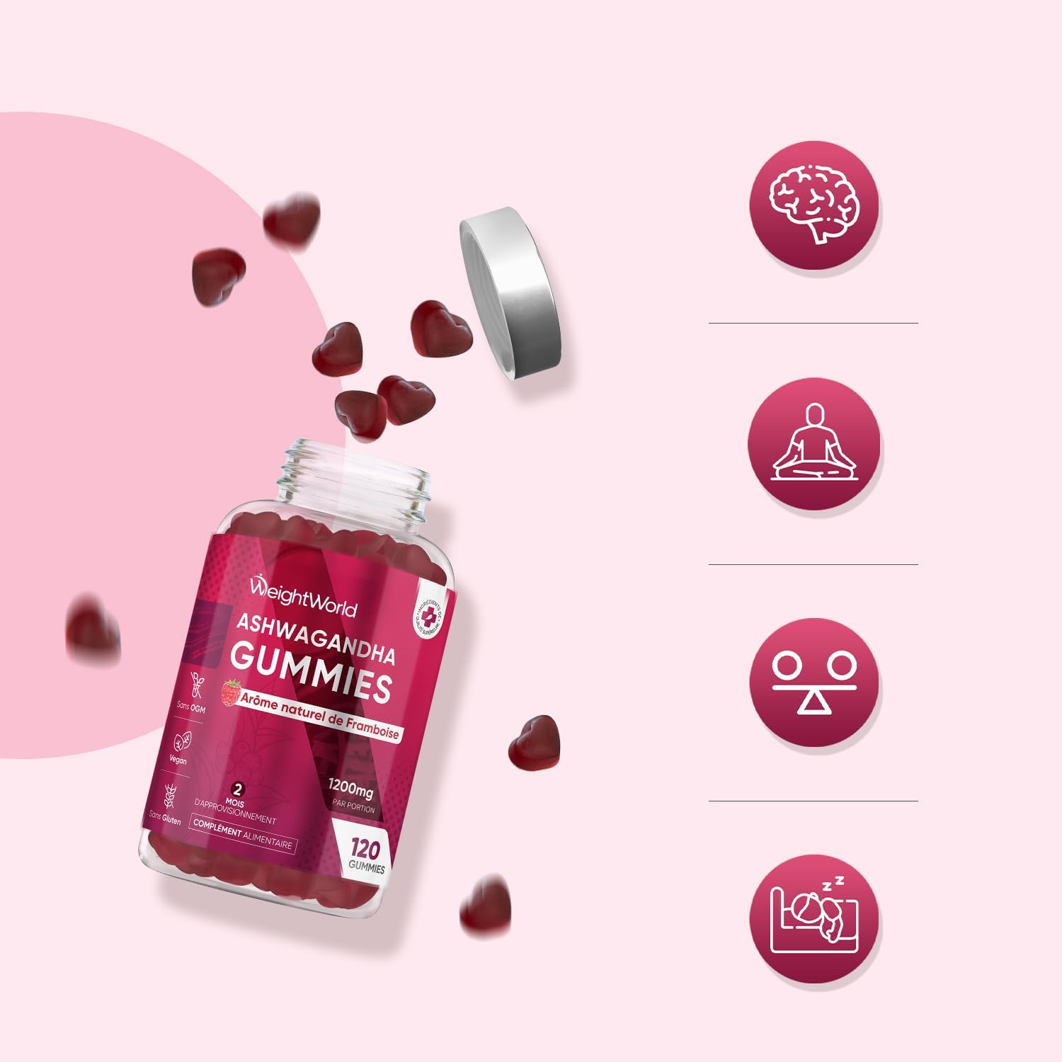 Ashwagandha Gummies 1200mg, 120 Ashwagandha Vegan Gummies with Raspberry Taste, Indian Ginseng Withania Somnifera for 2 Months - Alternatives to Capsules and Tablets - Image 8