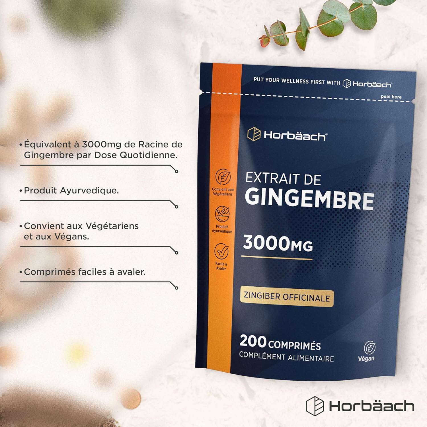 Ginger Capsules 3000mg | 200 Vegan Tablets | Ginger Powder | Source of Iron, Potassium, Vitamin C, Magnesium | Zingiber Officinale | Ginger Root | Horbaach - Image 3