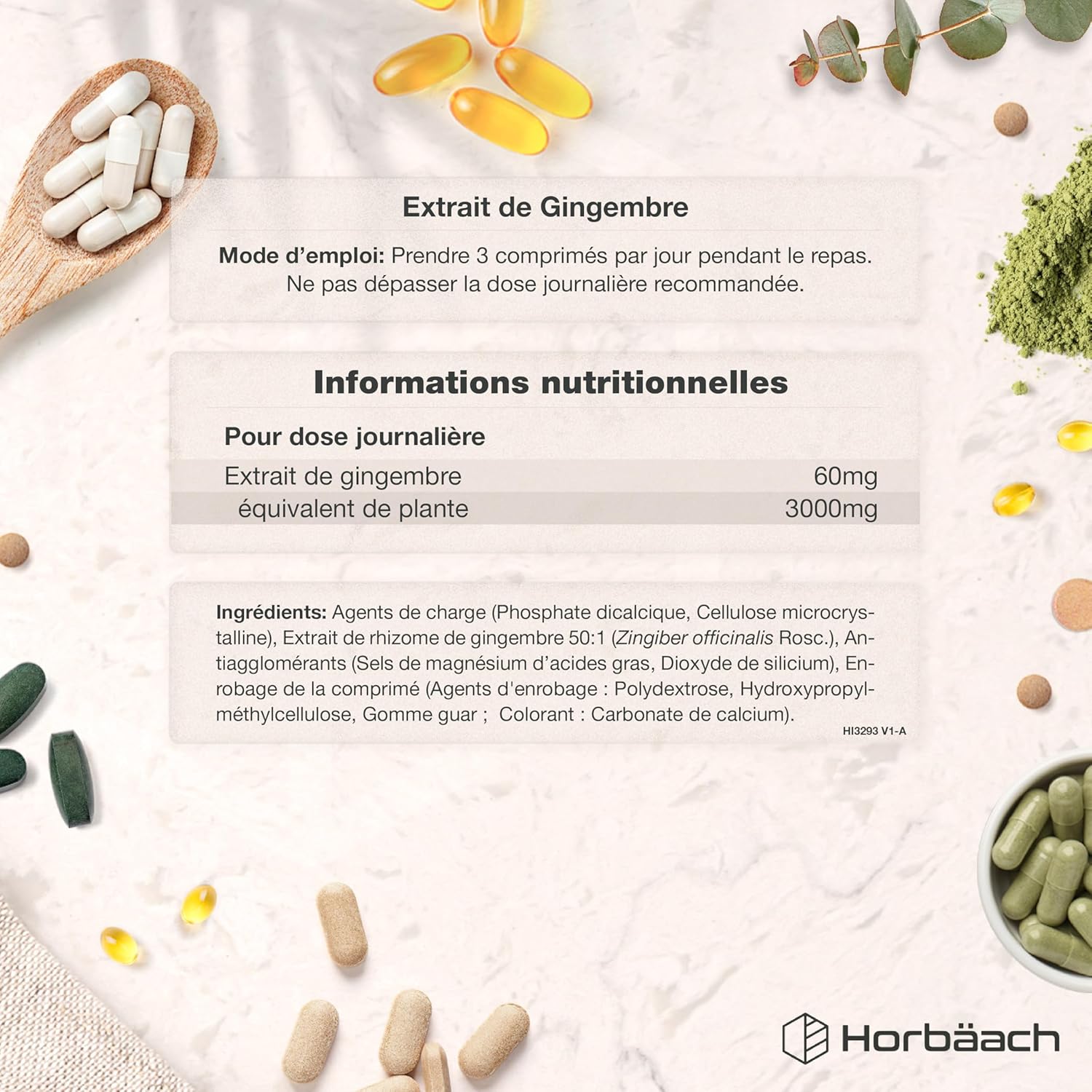 Ginger Capsules 3000mg | 200 Vegan Tablets | Ginger Powder | Source of Iron, Potassium, Vitamin C, Magnesium | Zingiber Officinale | Ginger Root | Horbaach - Image 4