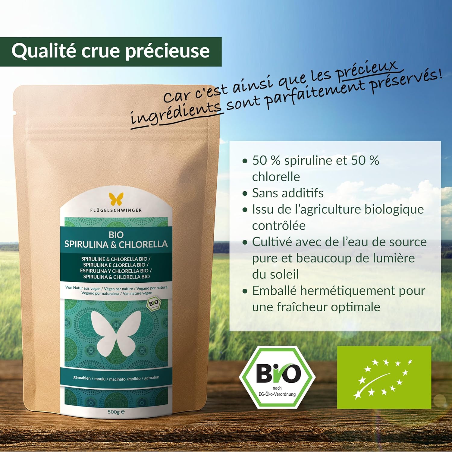 500g Spirulina & Chlorella Organic Powder – 100% Natural, Compliant with EU Organic Regulation, Dried at Low Temperature, No Additives - Image 3