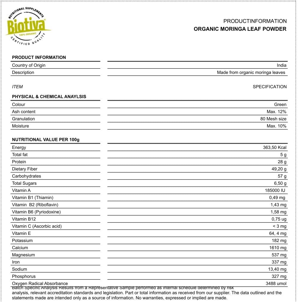 Organic Moringa Powder 250 g - Horseradish Tree - Moringa oleifera - Vegan - Packaged and controlled in Germany - Biotiva - Image 8