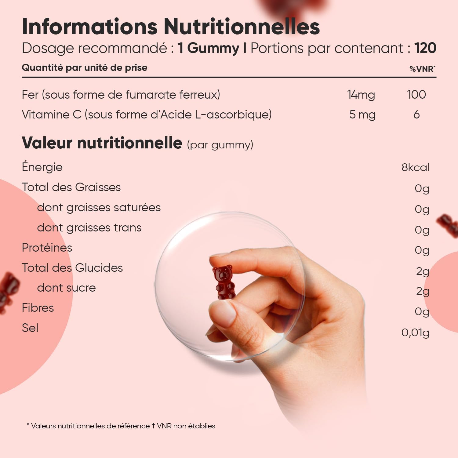 Iron Gummies & Vitamin C - 120 Vegan Gums (for 4 Months) Low Sugar, Vitamin C Gummies (in the form of L-Ascorbic Acid) with Iron, Natural Peach Taste, Non-GMO, Gluten Free - Image 4