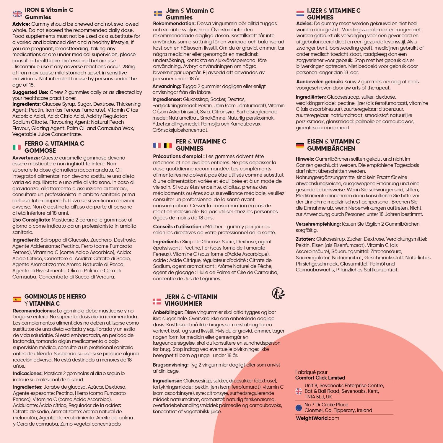 Iron Gummies & Vitamin C - 120 Vegan Gums (for 4 Months) Low Sugar, Vitamin C Gummies (in the form of L-Ascorbic Acid) with Iron, Natural Peach Taste, Non-GMO, Gluten Free - Image 6