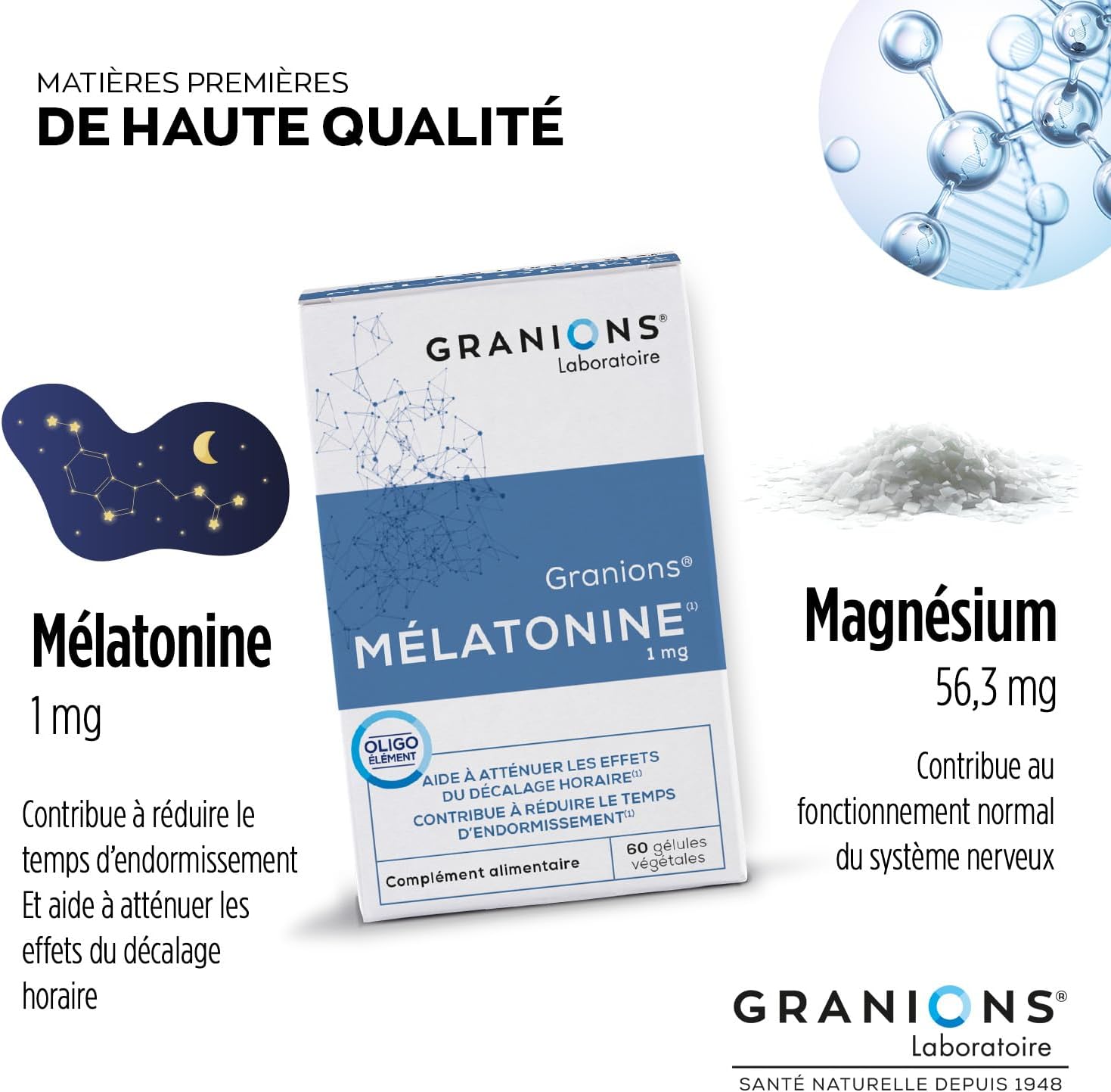 Melatonin GRANIONS | Adult Sleep Supplement | Melatonin 1mg Capsules with Magnesium | Sleeping Pills, Restful Sleep, Jetlag | Made in France | 60 Capsules - Image 6