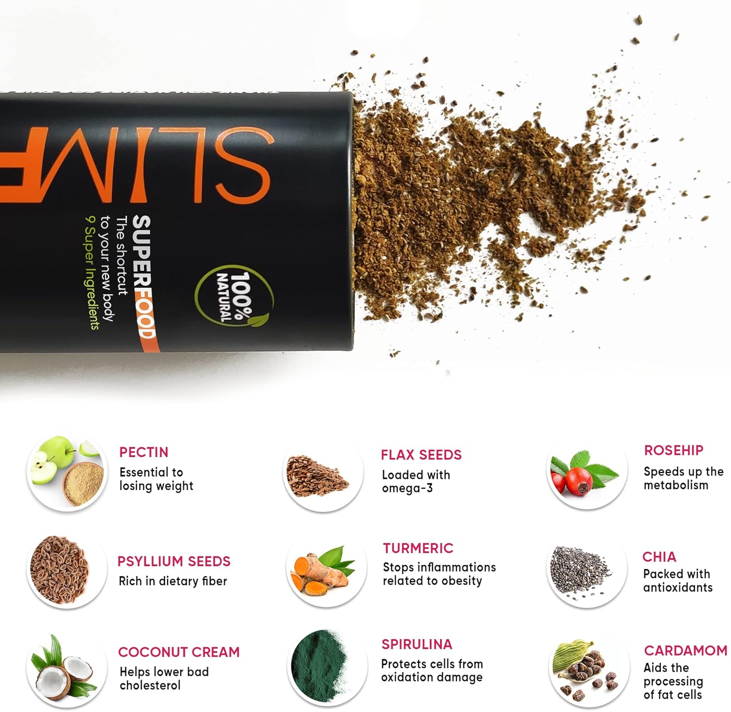 SlimFit Superfood - Weight Loss Superfood | High Protein Meal Replacement | 9 Superfoods | Appetite Suppressant Powder - 27 Kcal Per Serving | 210 g, Made in EU - Image 7