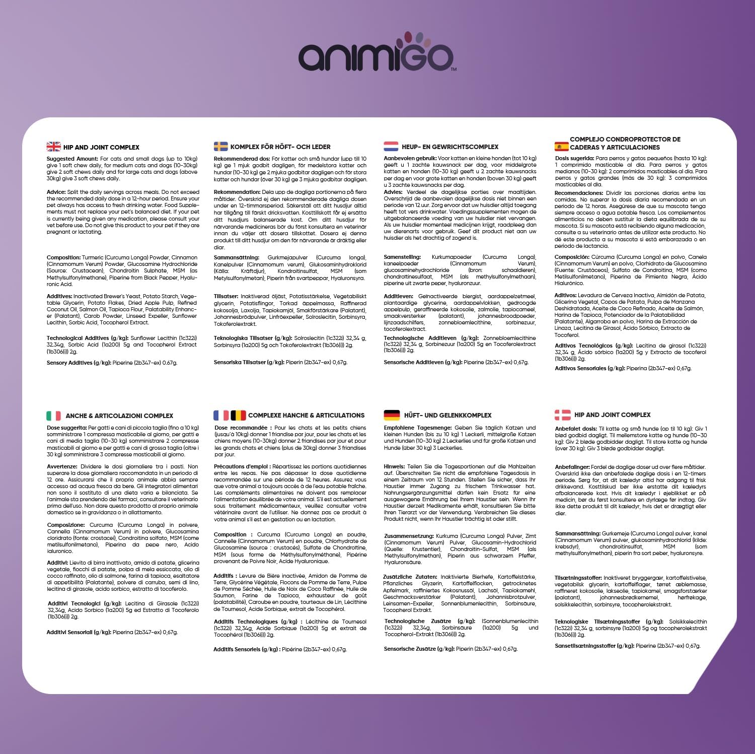 Dog Joint 120 Treats for Dogs and Cats with Glucosamine Chondroitin MSM Hyaluronic Acid and Turmeric Hip and Joint Complex, All Sizes and Breeds, Bone Shape - Image 7