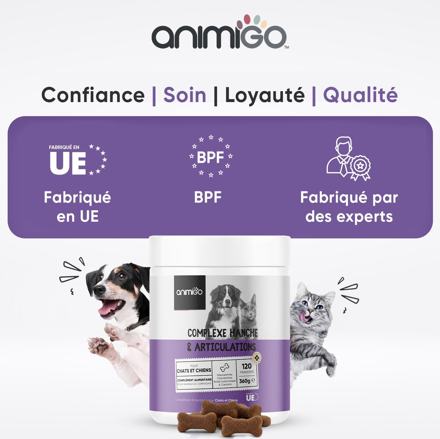 Dog Joint 120 Treats for Dogs and Cats with Glucosamine Chondroitin MSM Hyaluronic Acid and Turmeric Hip and Joint Complex, All Sizes and Breeds, Bone Shape - Image 8