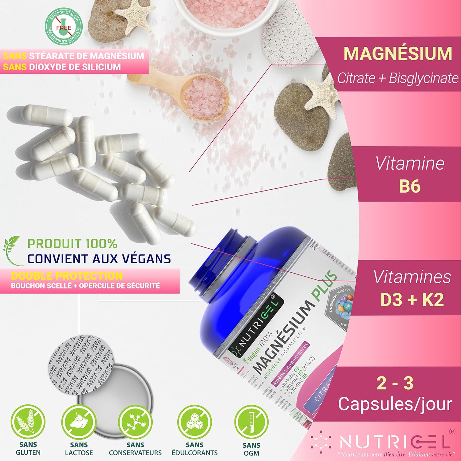 Magnesium Bisglycinate + Citrate - 2177mg - Vitamin B6, D3 and K2 | Fatigue | Magnesium Bisglycinate and Magnesium Citrate | Up to 4 Months | 180 Capsules Vegan - Image 5