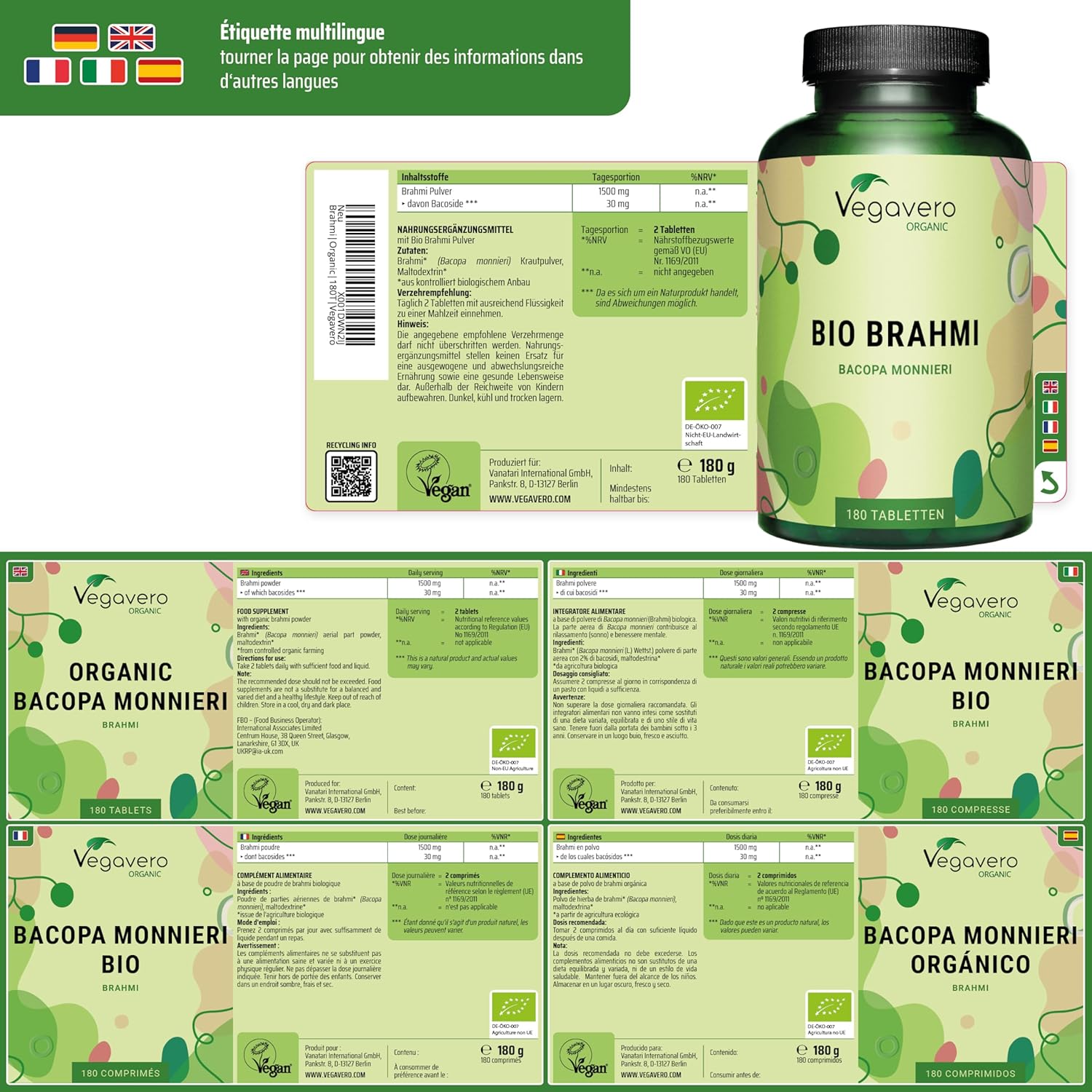 Bacopa Monnieri Organic Vegavero | 180 Tablets | Nootropic: Memory + Focus | Unique: Brahmi BIOLOGICAL With Bacosides | Vegan - Image 3