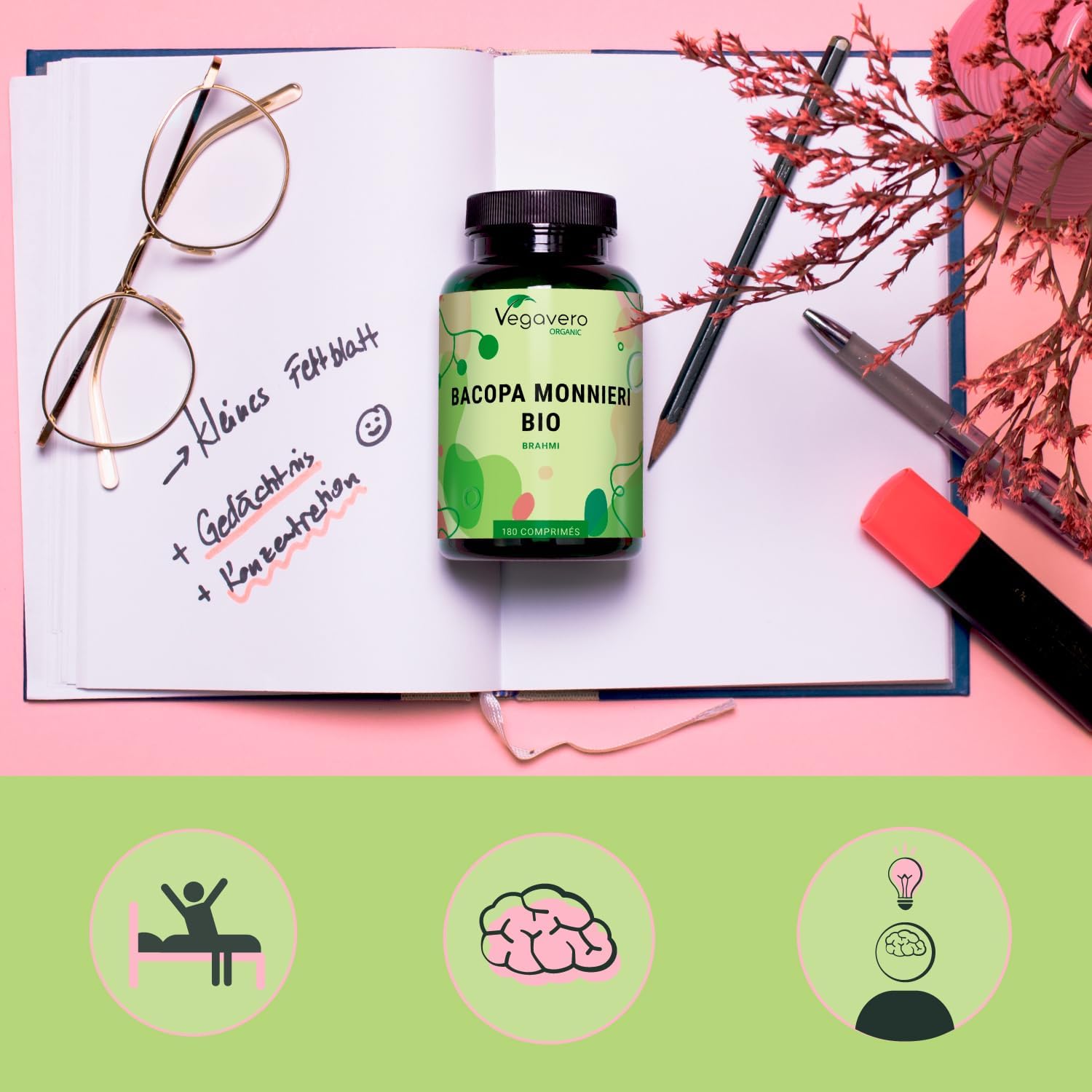 Bacopa Monnieri Organic Vegavero | 180 Tablets | Nootropic: Memory + Focus | Unique: Brahmi BIOLOGICAL With Bacosides | Vegan - Image 4