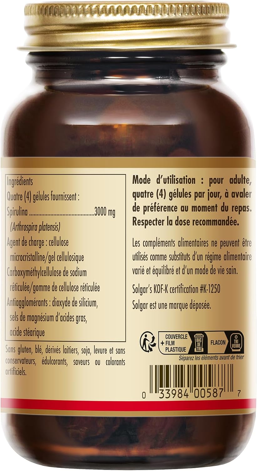 Solgar Spirulina - Tone and Vitality - High Quality - Natural Defences - Vegan - Rich in Protein - Food Supplement - Bottle of 80 Capsules - Image 4