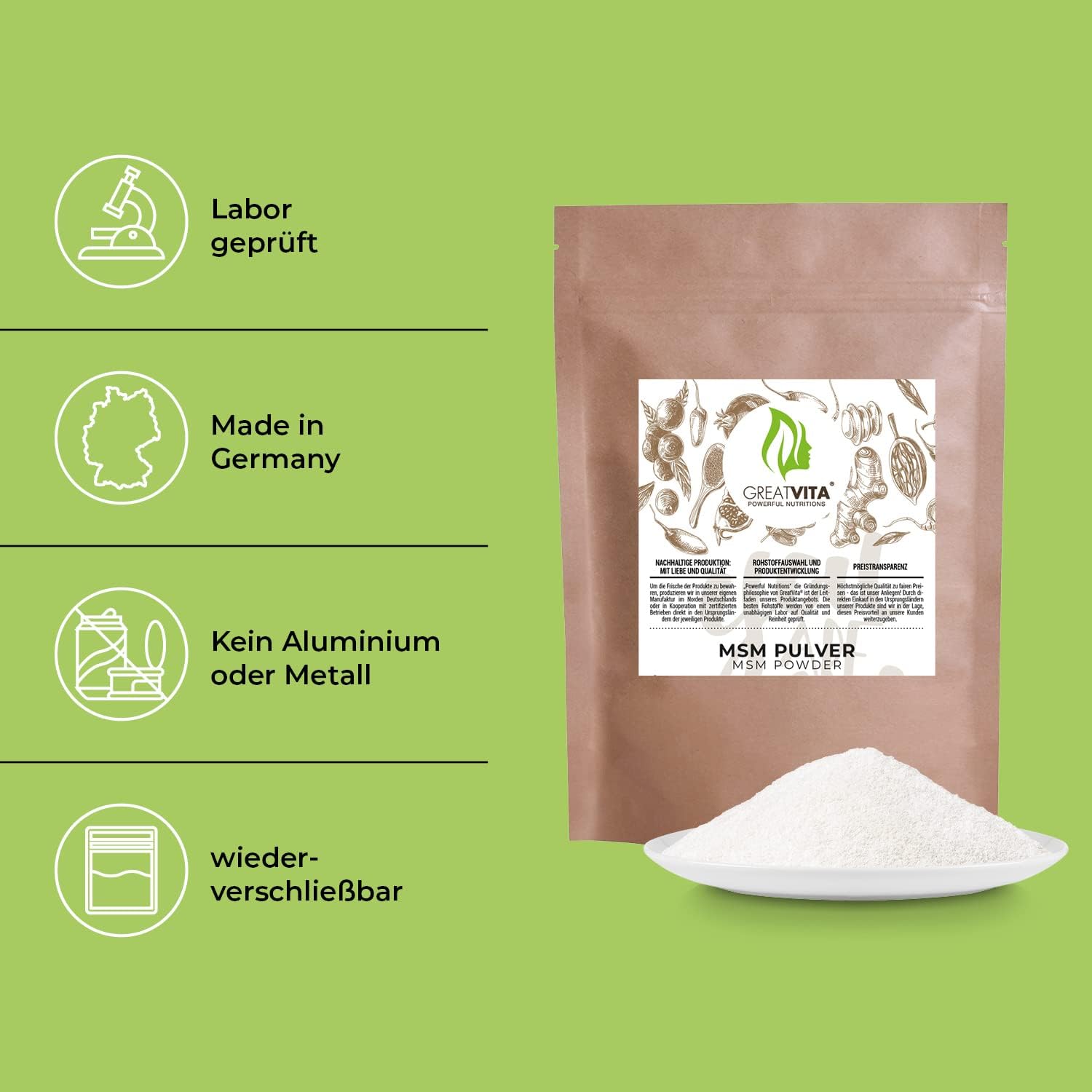 MSM Powder 2 x 1000g | 99.9% Pure Methylsulfonylmethane, Organic Sulfur No Additives | Non-GMO, No Artificial Flavours or Gluten | Ideal for Cold Food & Drink - Image 4