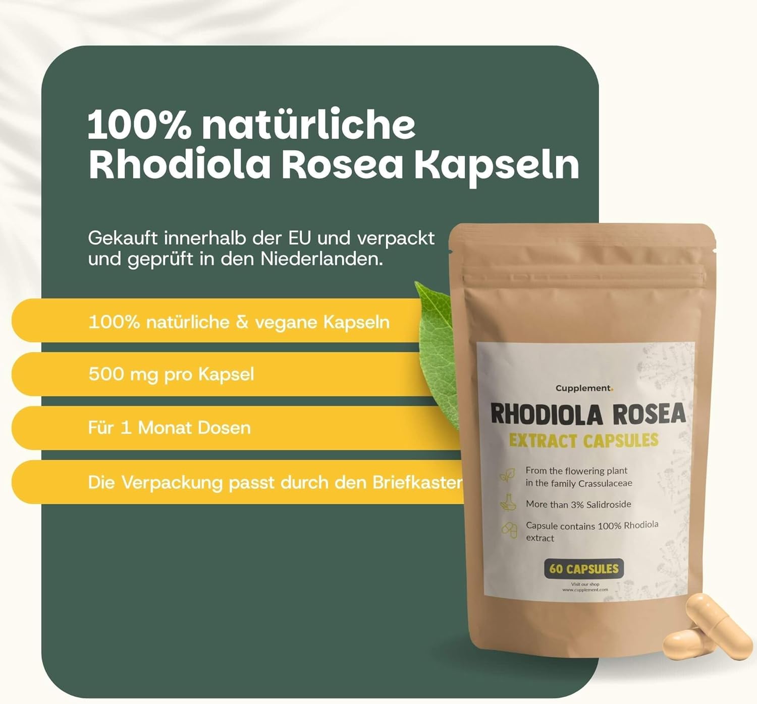 Rhodiola Rosea Capsules 60 Pcs 3% Extract 500 MG per Capsule - No Powder - Supplement - Superfood - Nootropics - 3% Rosavins - Adaptogenic - Natural - Vegan - Roseroot - Image 5