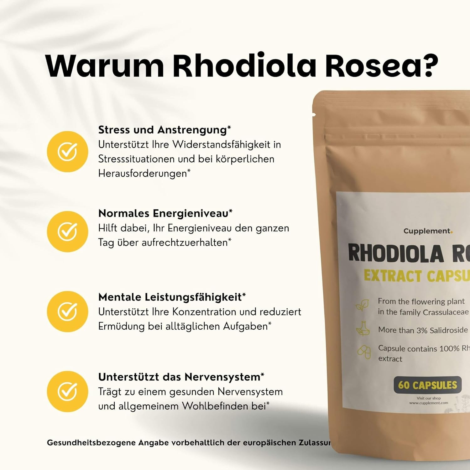 Rhodiola Rosea Capsules 60 Pcs 3% Extract 500 MG per Capsule - No Powder - Supplement - Superfood - Nootropics - 3% Rosavins - Adaptogenic - Natural - Vegan - Roseroot - Image 6