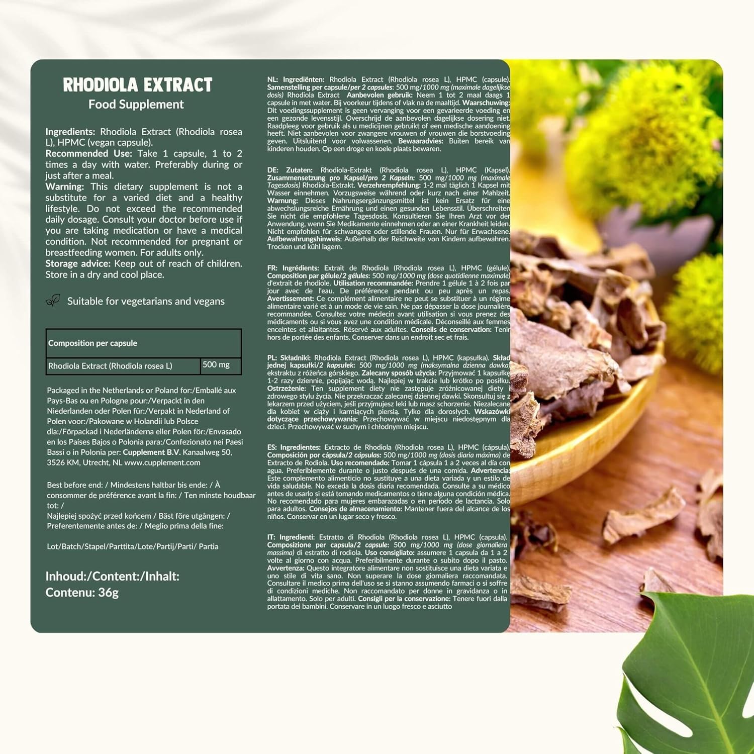 Rhodiola Rosea Capsules 60 Pcs 3% Extract 500 MG per Capsule - No Powder - Supplement - Superfood - Nootropics - 3% Rosavins - Adaptogenic - Natural - Vegan - Roseroot - Image 9