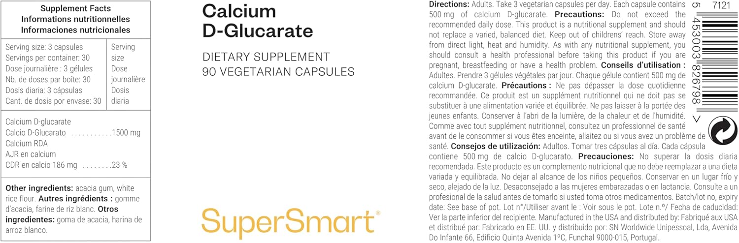 Calcium D-Glucarate - Natural Detoxifier - Promotes Liver Health - Calcium D Glucaric Acid Salt - Helps Optimize Glucuronidation - Vegan - Supersmart - Image 3