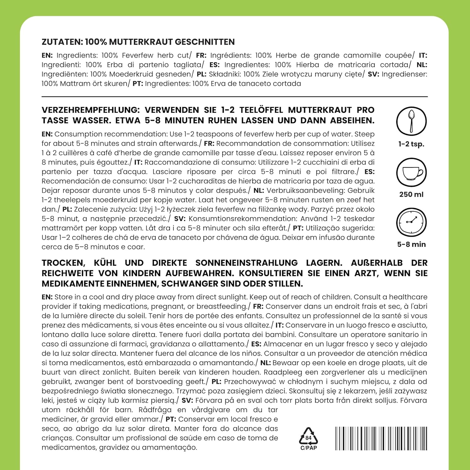 Alpi Nature Large Chamomile Herbal Tea 200 g, Large Dried and Cut Chamomile, Tanacetum Parthenium - Image 4