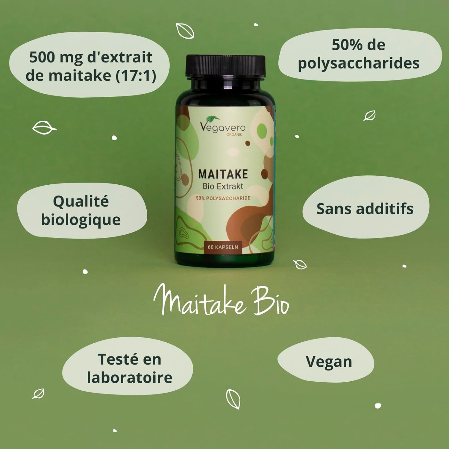 Maitake BIO Vegavero | High Dosage: 7500 mg | Standardized Extract to 50% Polysaccharides | Natural Antioxidant + Anti Stress | No Additives | 60 Capsules | Vegan - Image 5