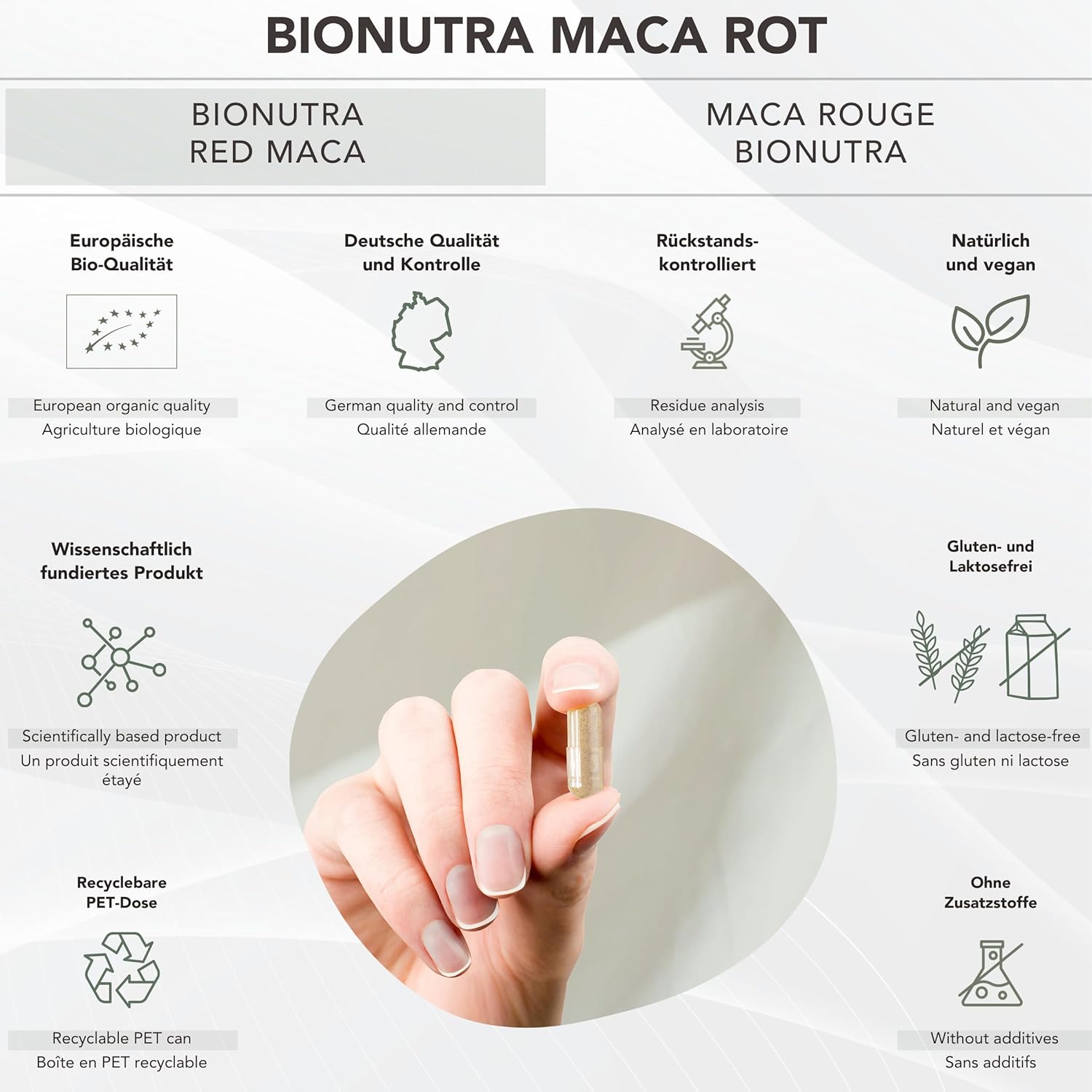 BIONUTRA High Dosed Organic Maca Capsules 4200 mg/day, Residue Controlled, German Manufacture, Vegan, Lactose Free, Gluten Free, No Additives, 270 Pieces x 700 mg - Image 4