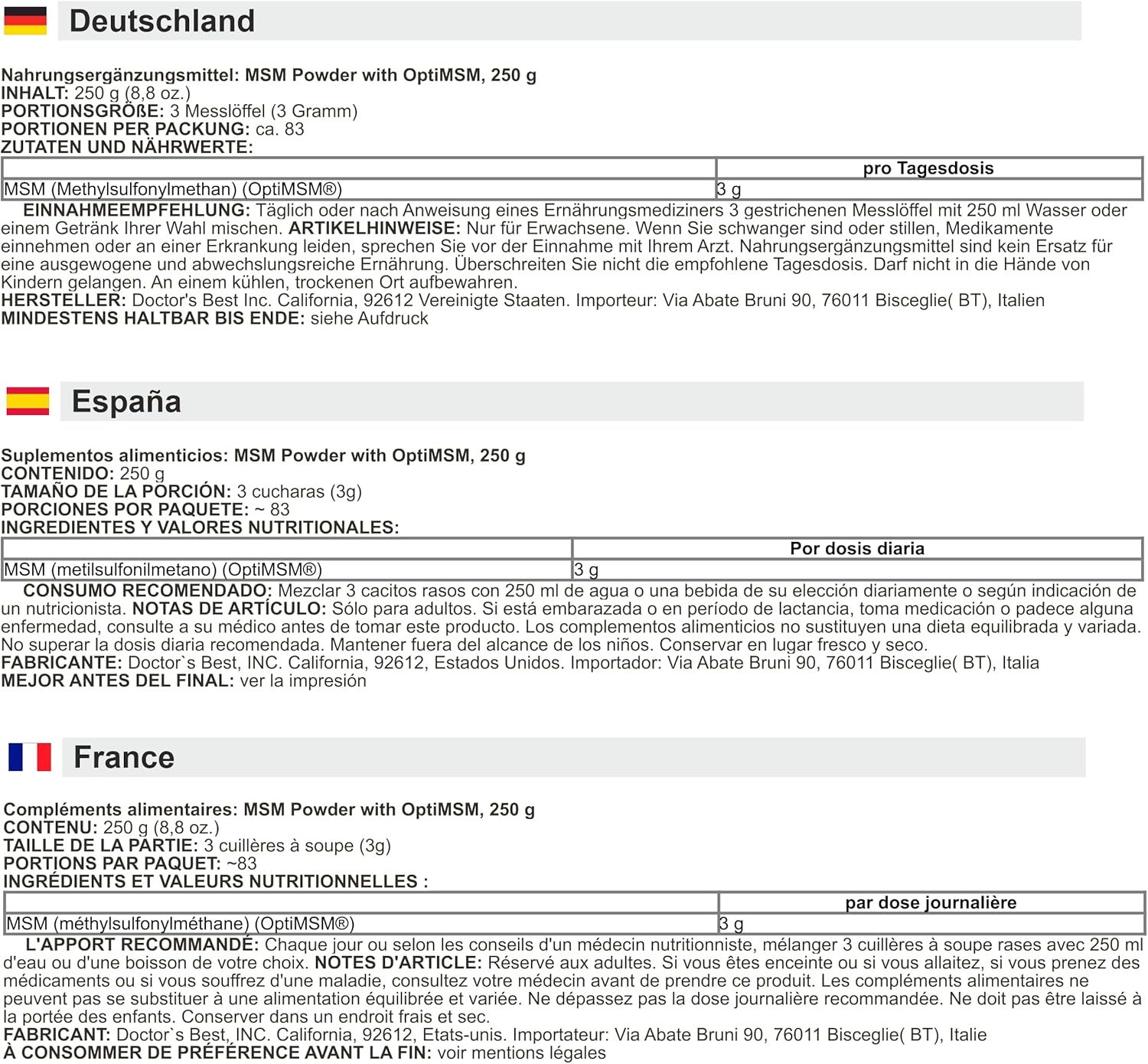 Doctor's Best - MSM with OptiMSM | For Joint Support and Mobility - 250g - Image 3