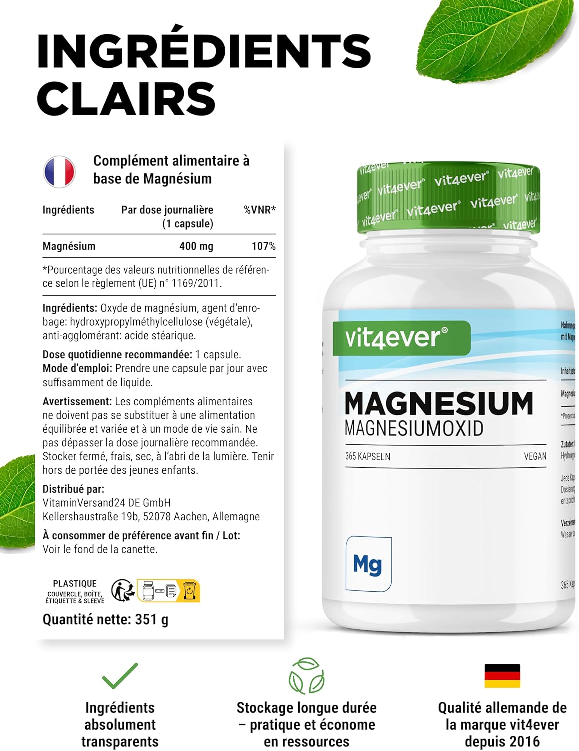 High dose magnesium - 365 capsules (annual reserve) - 667 mg of which 400 mg of elemental magnesium per daily dose based on magnesium oxide - without unnecessary additives - Image 6