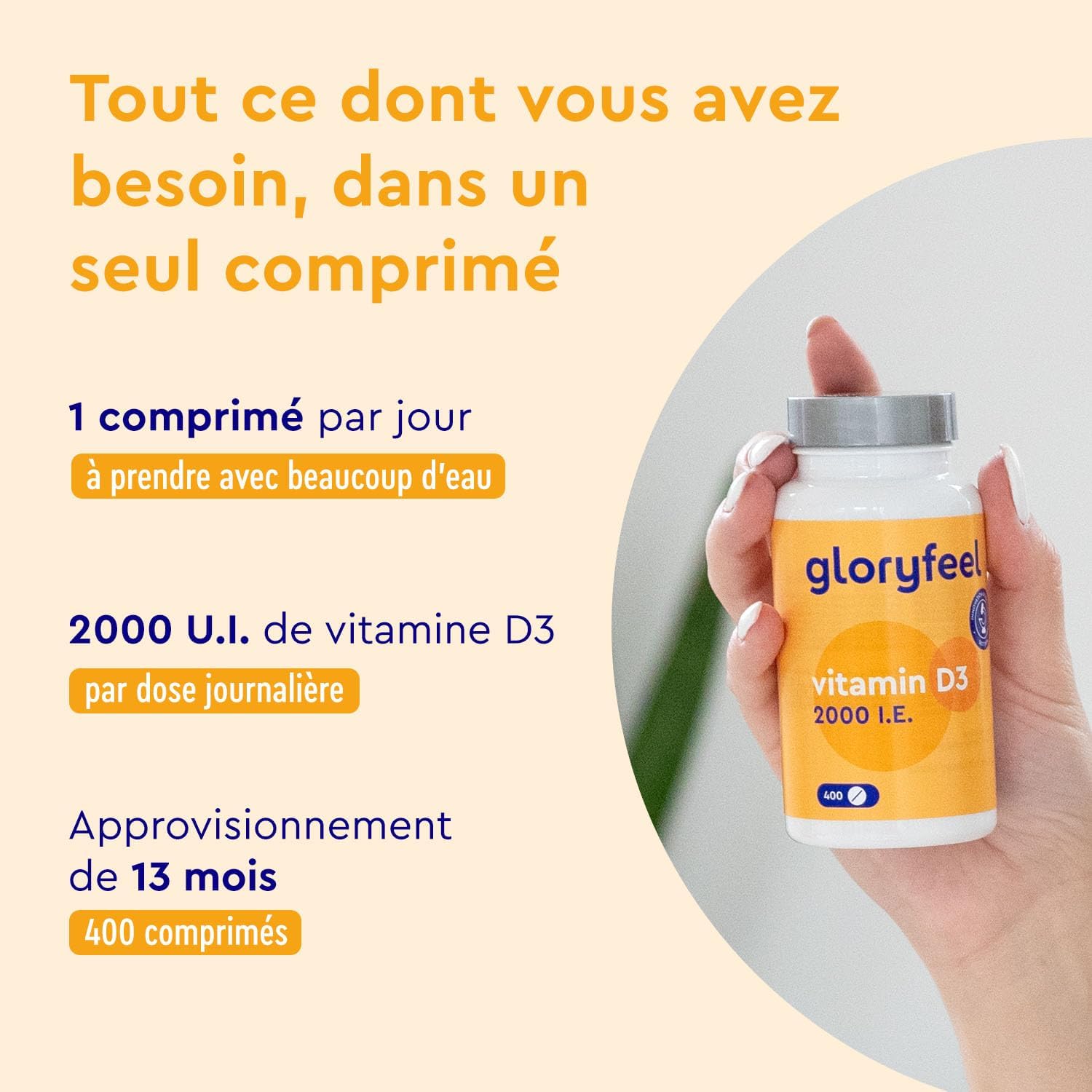 Vitamin D3 2000 IU, 400 Tablets, 100% Pure Cholecalciferol, 1 Tablet per Day, High Dosed Vitamin D, One Year Cure, Supports Bone, Muscle and Teeth Health*, No Additives - Image 3