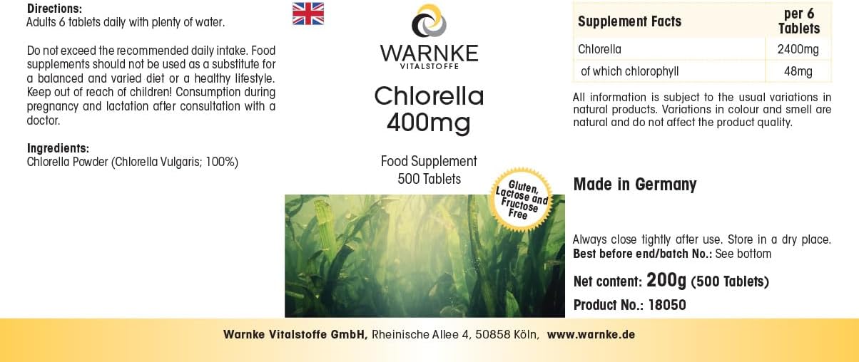 Chlorella 400 mg - 500 tablets - Vegetarian - Chlorella pyrenoidosa - Rich in chlorophyll and vitamin B12 | Warnke Vitalstoffe - Image 4