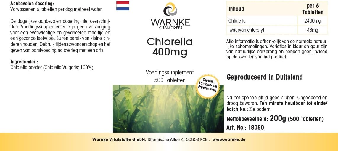 Chlorella 400 mg - 500 tablets - Vegetarian - Chlorella pyrenoidosa - Rich in chlorophyll and vitamin B12 | Warnke Vitalstoffe - Image 5