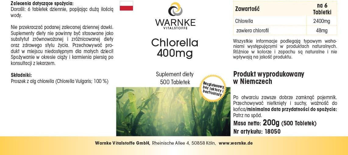 Chlorella 400 mg - 500 tablets - Vegetarian - Chlorella pyrenoidosa - Rich in chlorophyll and vitamin B12 | Warnke Vitalstoffe - Image 9
