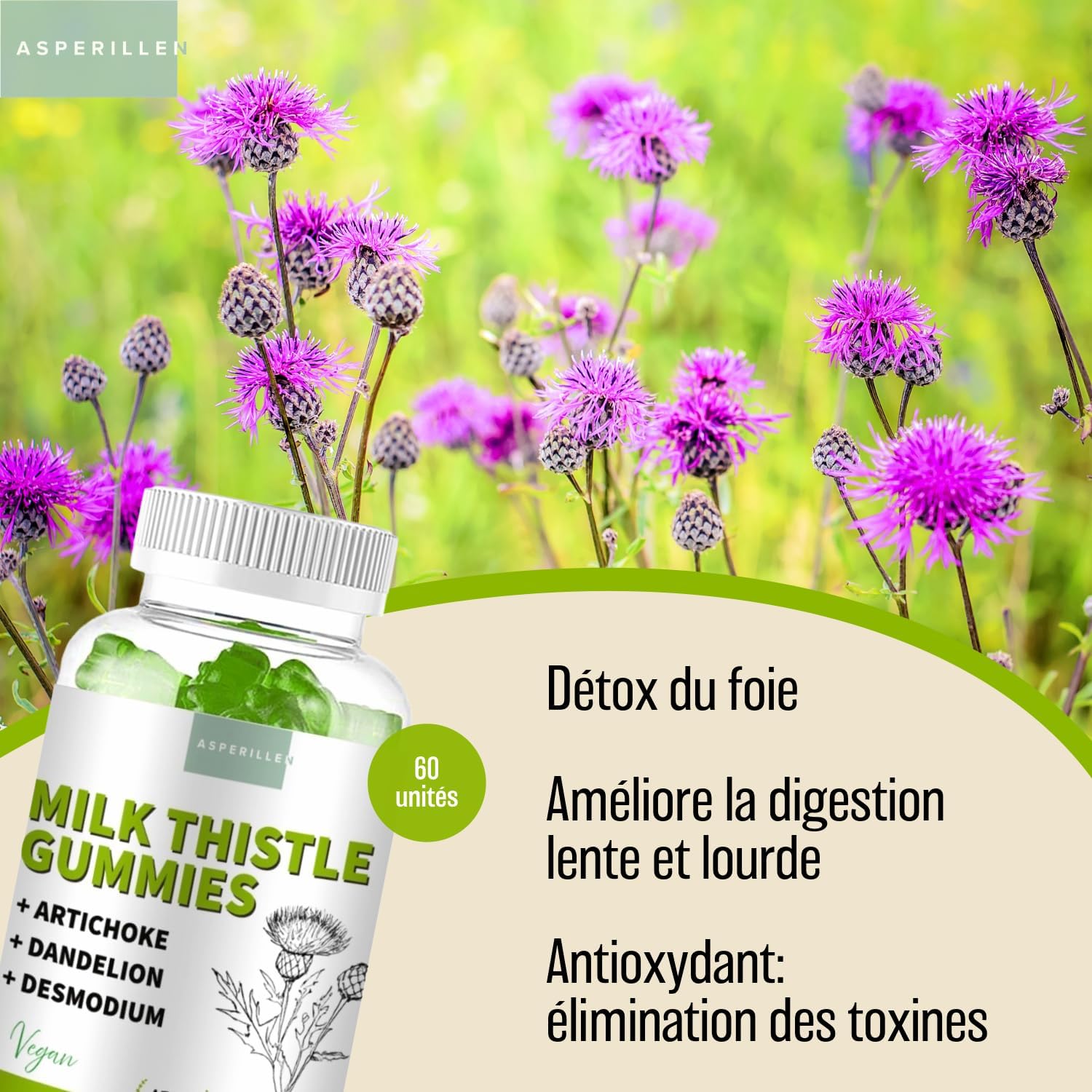 Detox Liver Gummies with Milk Thistle, Dandelion, Artichoke and Desmodium Apple Flavour - Detox, Digestion and Toxin Elimination - Highly Dosed with 80% Silymarin - Vegan, Gluten Free, 60 Units - Image 3