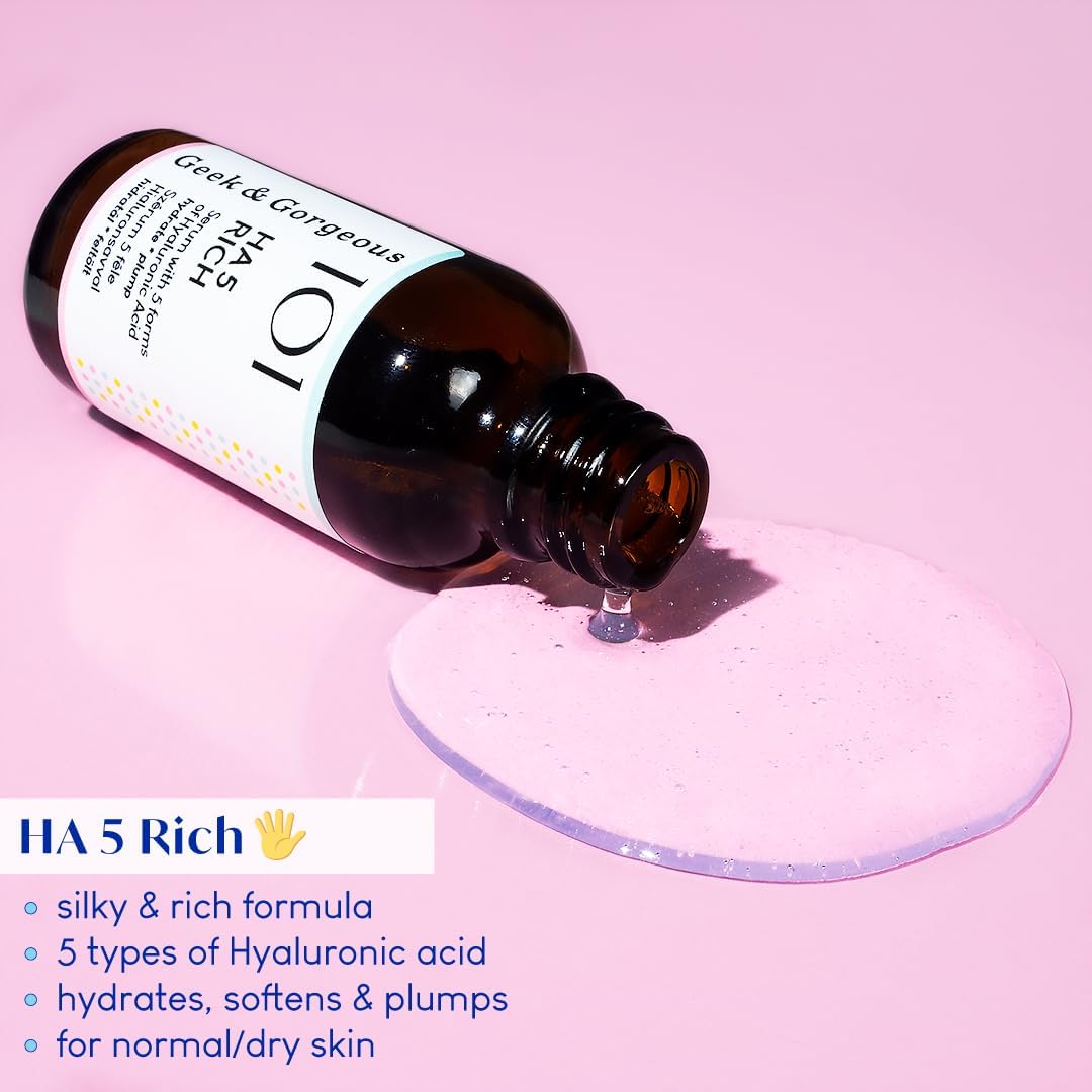 Geek & Gorgeous - HA 5 Rich Hyaluronic Serum – 5 Types of Hyaluronic Acid – Moisturizing & Firming – For Normal & Dry Skin – 30 ml Bottle - Image 5
