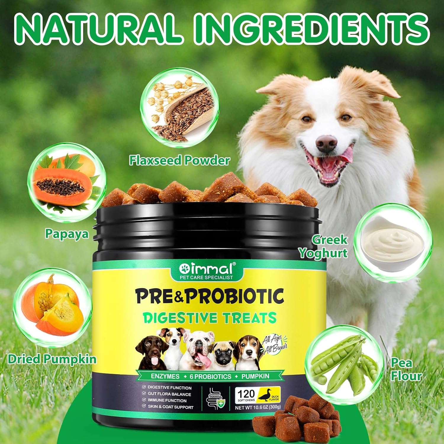 Dog Probiotic Tablets for Chewing, Prebiotics and Digestive Prebiotics for All Dogs, Stomach Pain, Stools and Bloating, Immunity, Itching, Diarrhea Duck Flavour (300g, 120tablets) - Image 6