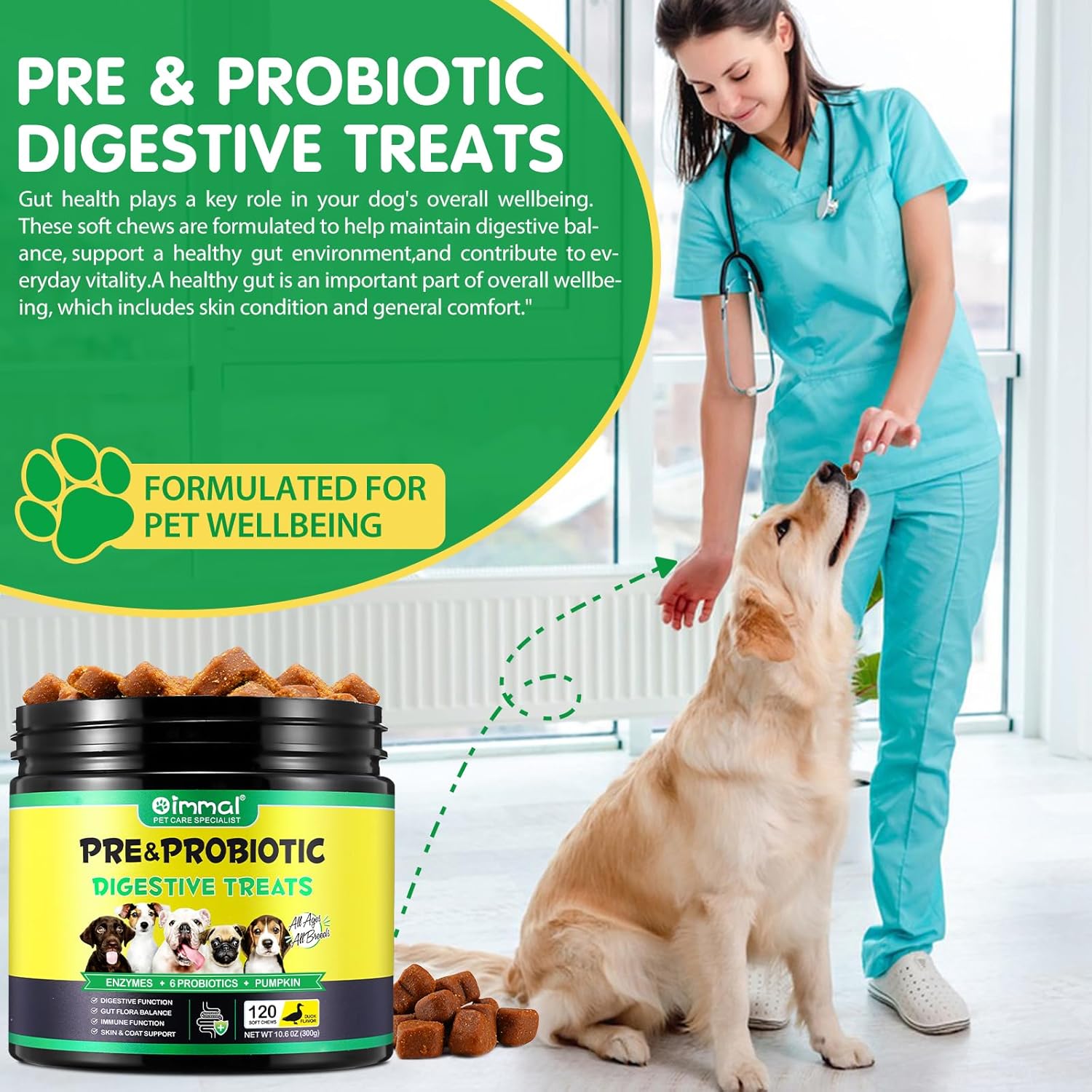 Dog Probiotic Tablets for Chewing, Prebiotics and Digestive Prebiotics for All Dogs, Stomach Pain, Stools and Bloating, Immunity, Itching, Diarrhea Duck Flavour (300g, 120tablets) - Image 10