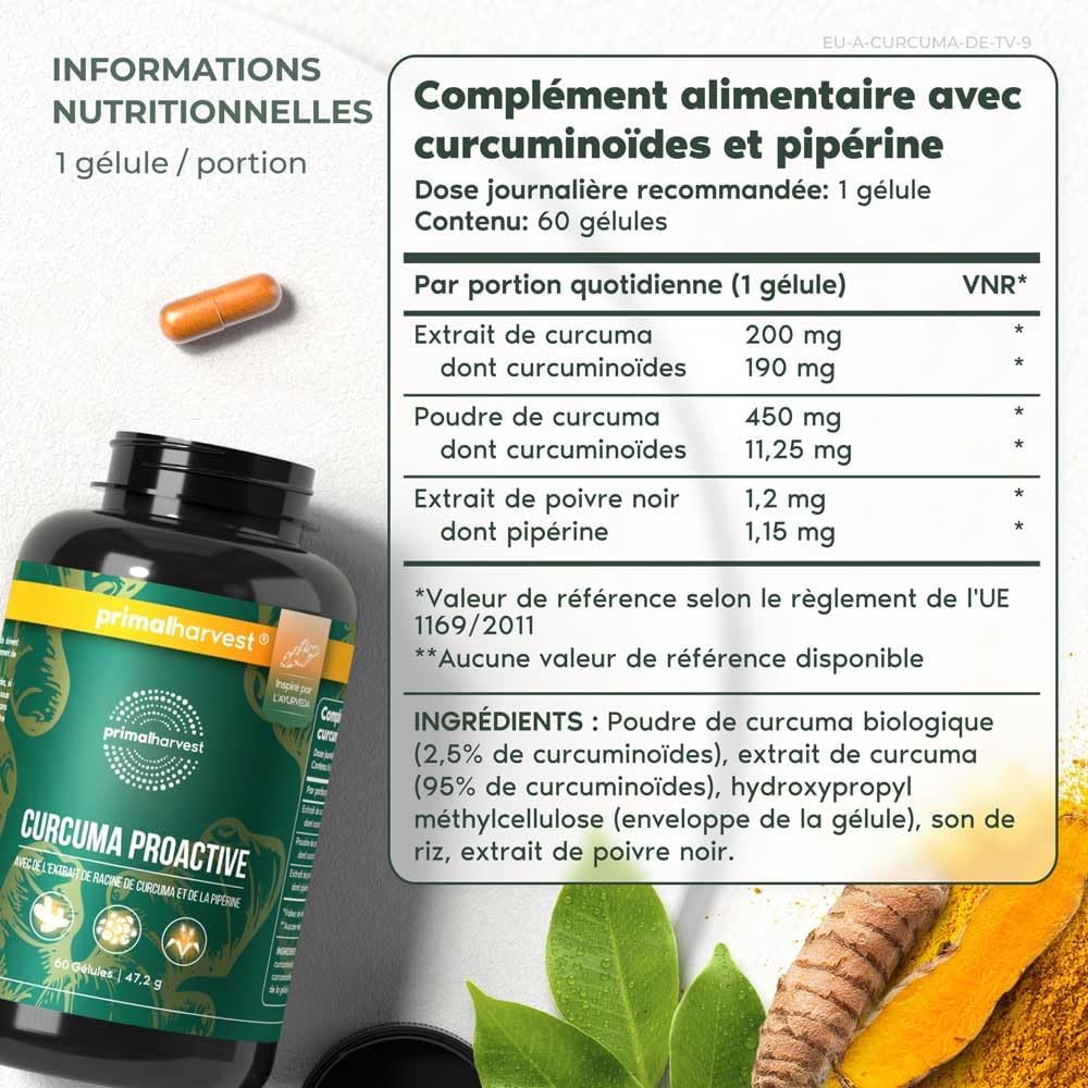 Primal Harvest® Turmeric Proactiv - 120 Turmeric Capsules - Turmeric Extract - Organic Turmeric Powder with BioPerine - Turmeric Capsules - 95% Curcumioids - Lab Tested - Image 3