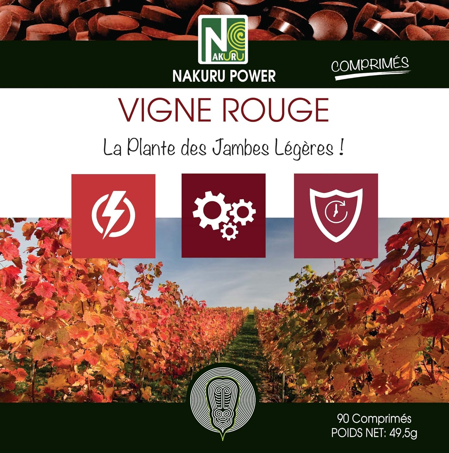 NAKURU | Red Vine | Power Range | Made in France | "La Plante des Jambes Légères!" | (90 Tablets of 550mg / Net Weight: 49.5g) - Image 4