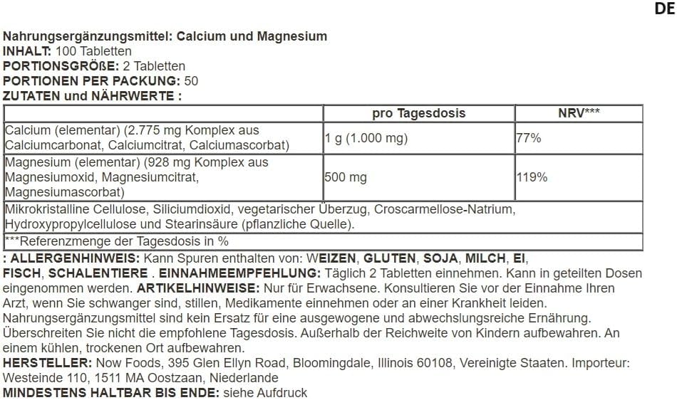 Now Foods - Calcium & Magnesium | Natural Support for Bone Health & Muscle Relaxation - 100 Tablets - Image 3