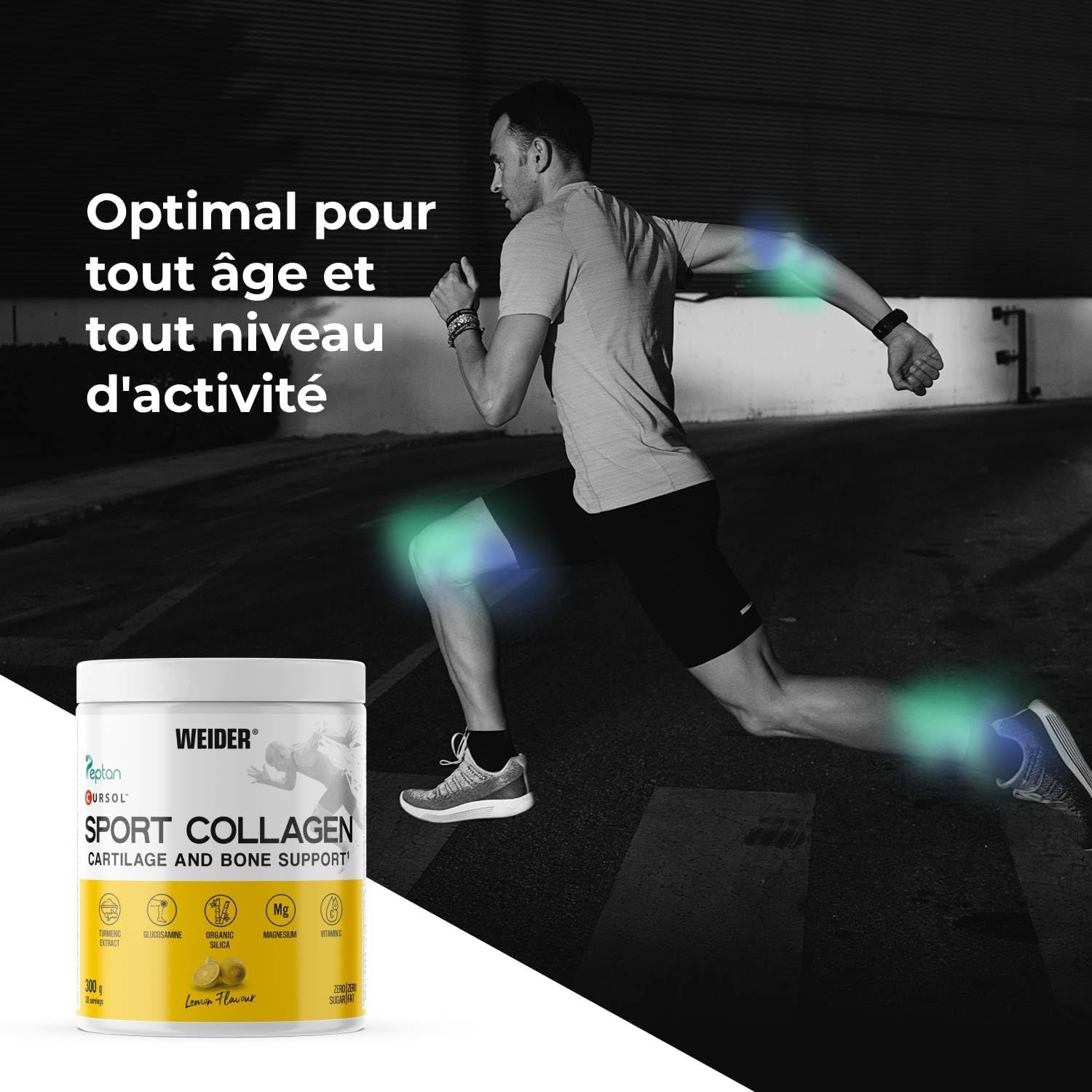 Weider Sport Collagen (300g) Lemon Taste, Hydrolyzed Collagen Peptides 100% Peptan, with Glucosamine, Turmeric, Silicon, Hyaluronic Acid, Magnesium, Vitamin C, Cartilage and Bone - Image 6