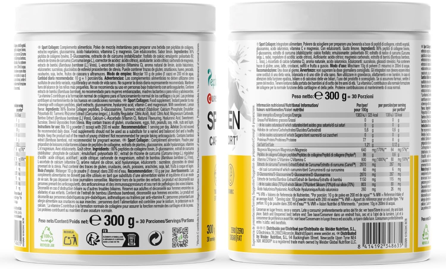 Weider Sport Collagen (300g) Lemon Taste, Hydrolyzed Collagen Peptides 100% Peptan, with Glucosamine, Turmeric, Silicon, Hyaluronic Acid, Magnesium, Vitamin C, Cartilage and Bone - Image 7