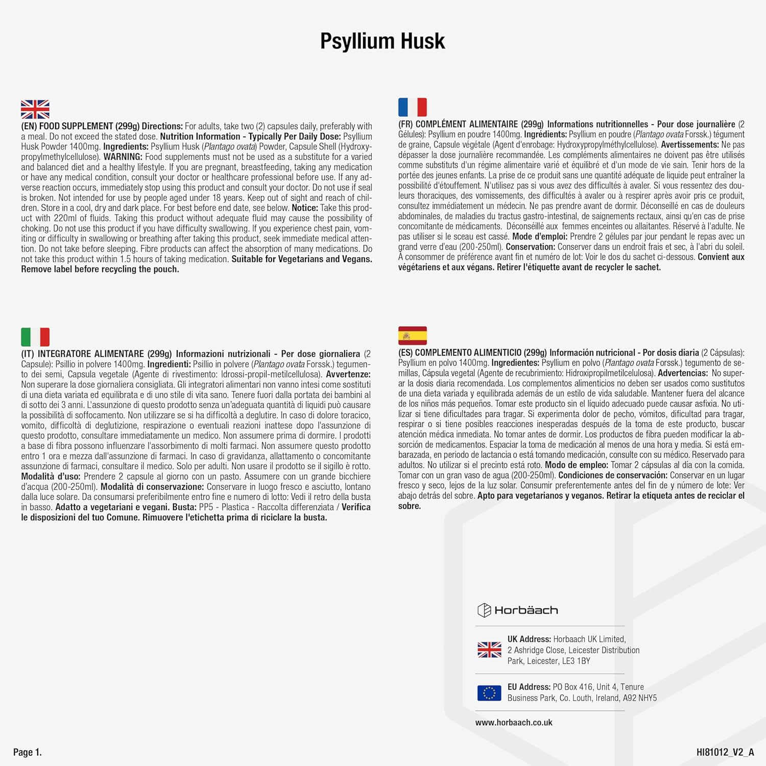 Psyllium Blond Capsules 1400 mg | 180 Vegan Capsules | Husk Fiber High Dosage | Natural Prebiotic | Horbaach - Image 5