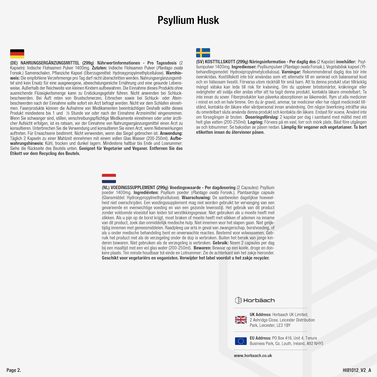 Psyllium Blond Capsules 1400 mg | 180 Vegan Capsules | Husk Fiber High Dosage | Natural Prebiotic | Horbaach - Image 6