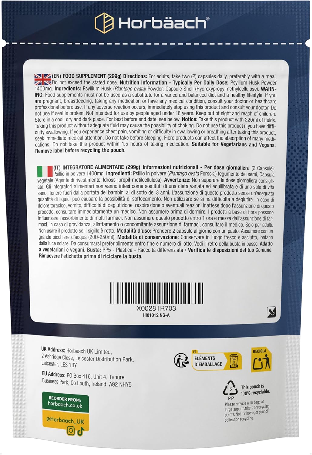 Psyllium Blond Capsules 1400 mg | 180 Vegan Capsules | Husk Fiber High Dosage | Natural Prebiotic | Horbaach - Image 7