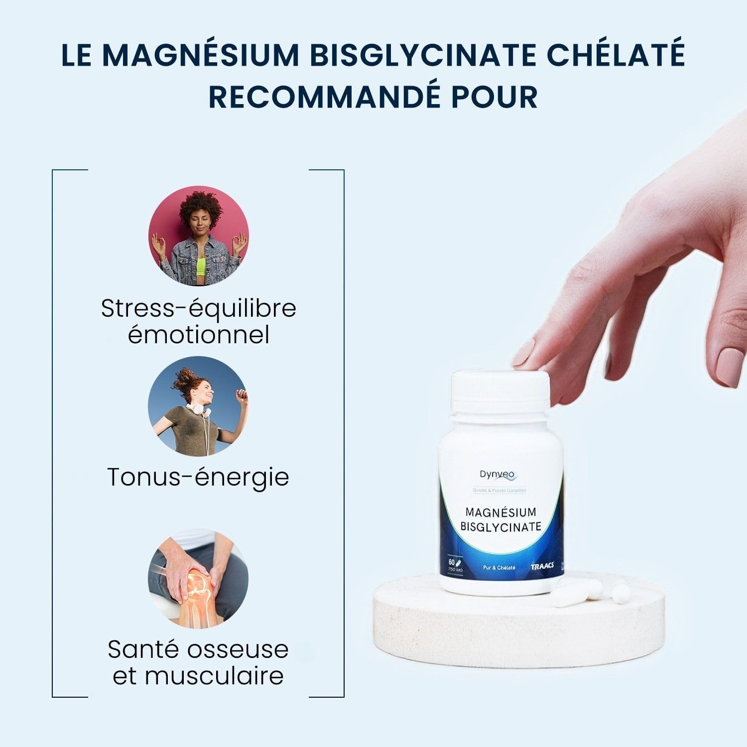 Magnesium Bisglycinate Chelate 100% Pure - 60 Capsules - Energy & Nervous System Support - TRAACS Albion Minerals Label - High Absorption - Additive Free Formula - Dynveo - Image 3