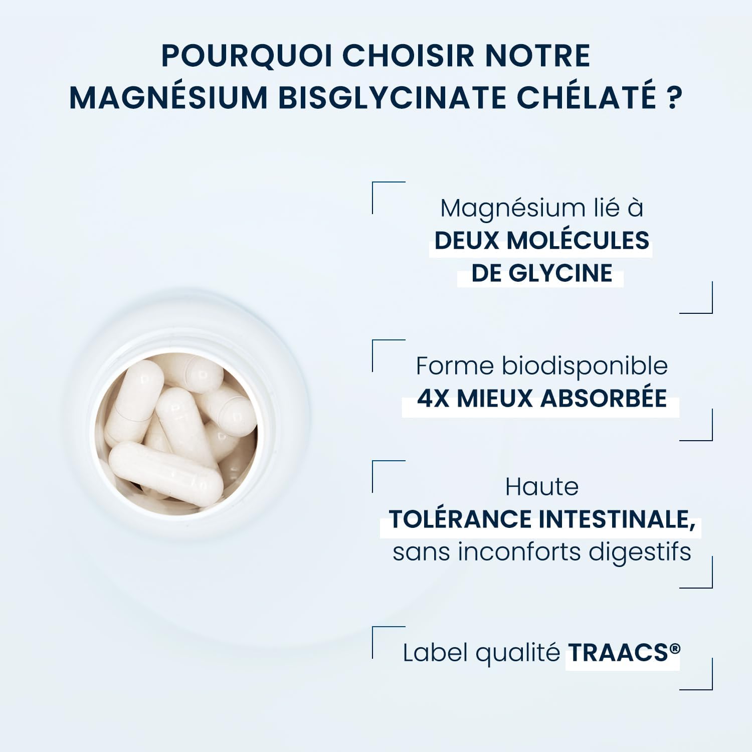 Magnesium Bisglycinate Chelate 100% Pure - 60 Capsules - Energy & Nervous System Support - TRAACS Albion Minerals Label - High Absorption - Additive Free Formula - Dynveo - Image 5