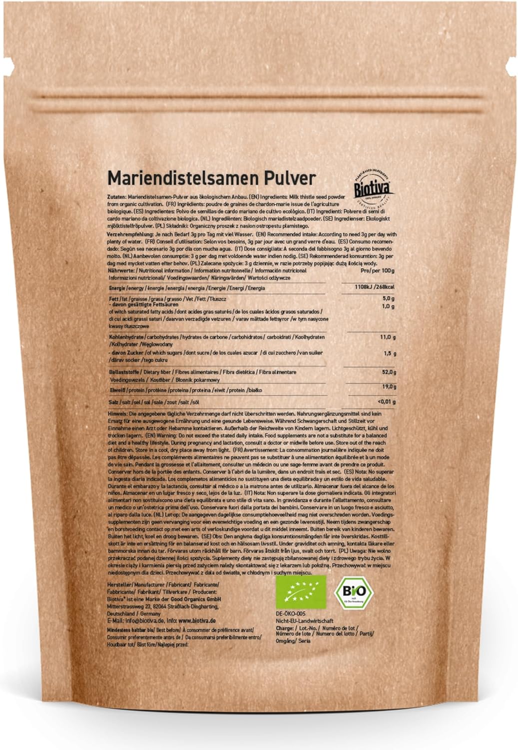 Organic milk thistle seed powder 250g - Biotiva - Image 6