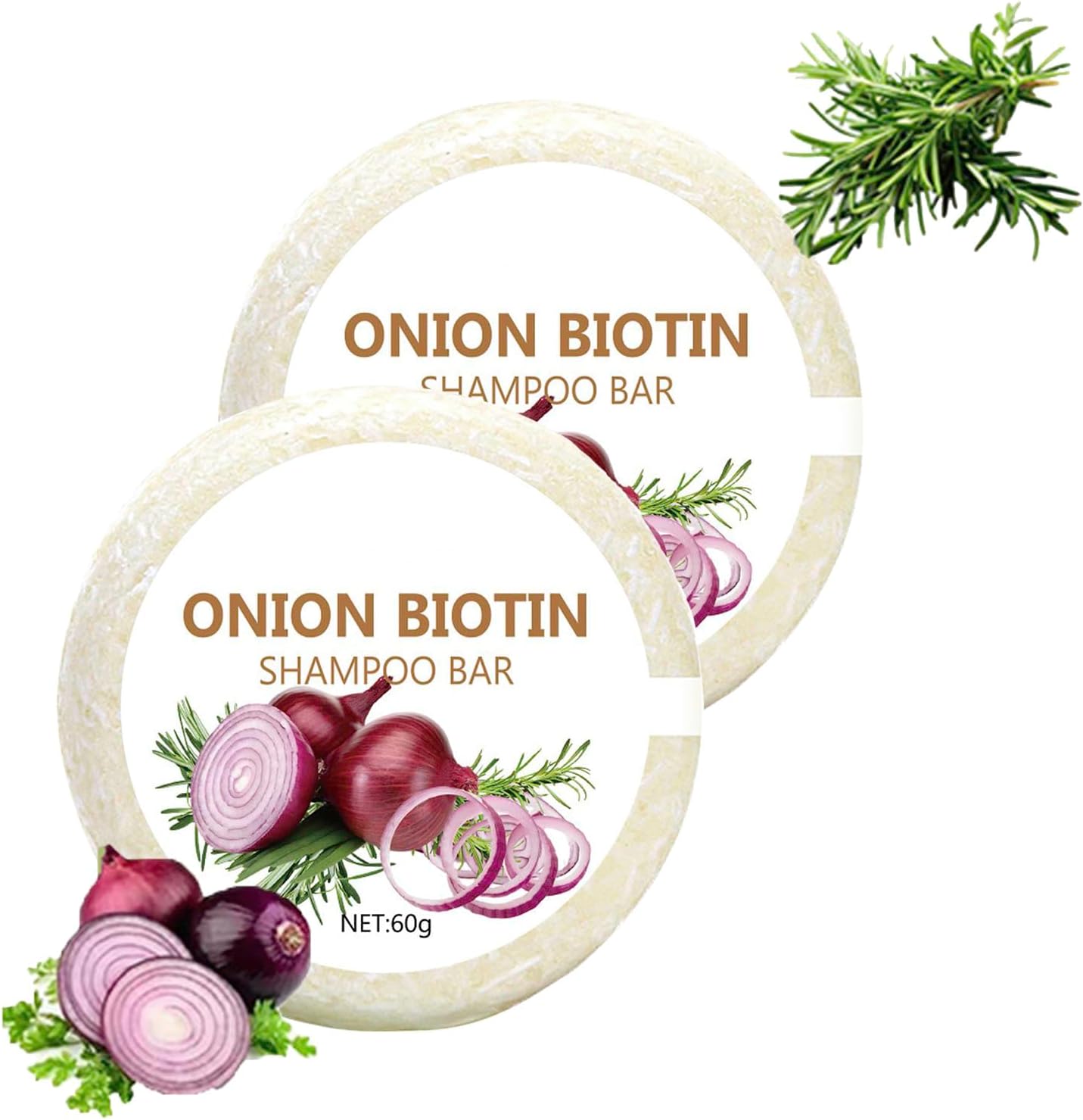 2 Pieces Onion Biotin Shampoo Bar, Onion Rosemary Shampoo Soap, Solid Shampoo For Hair Growth, Biotin Moisturizing Shampoo Hair For Fines/Curly - Image 2