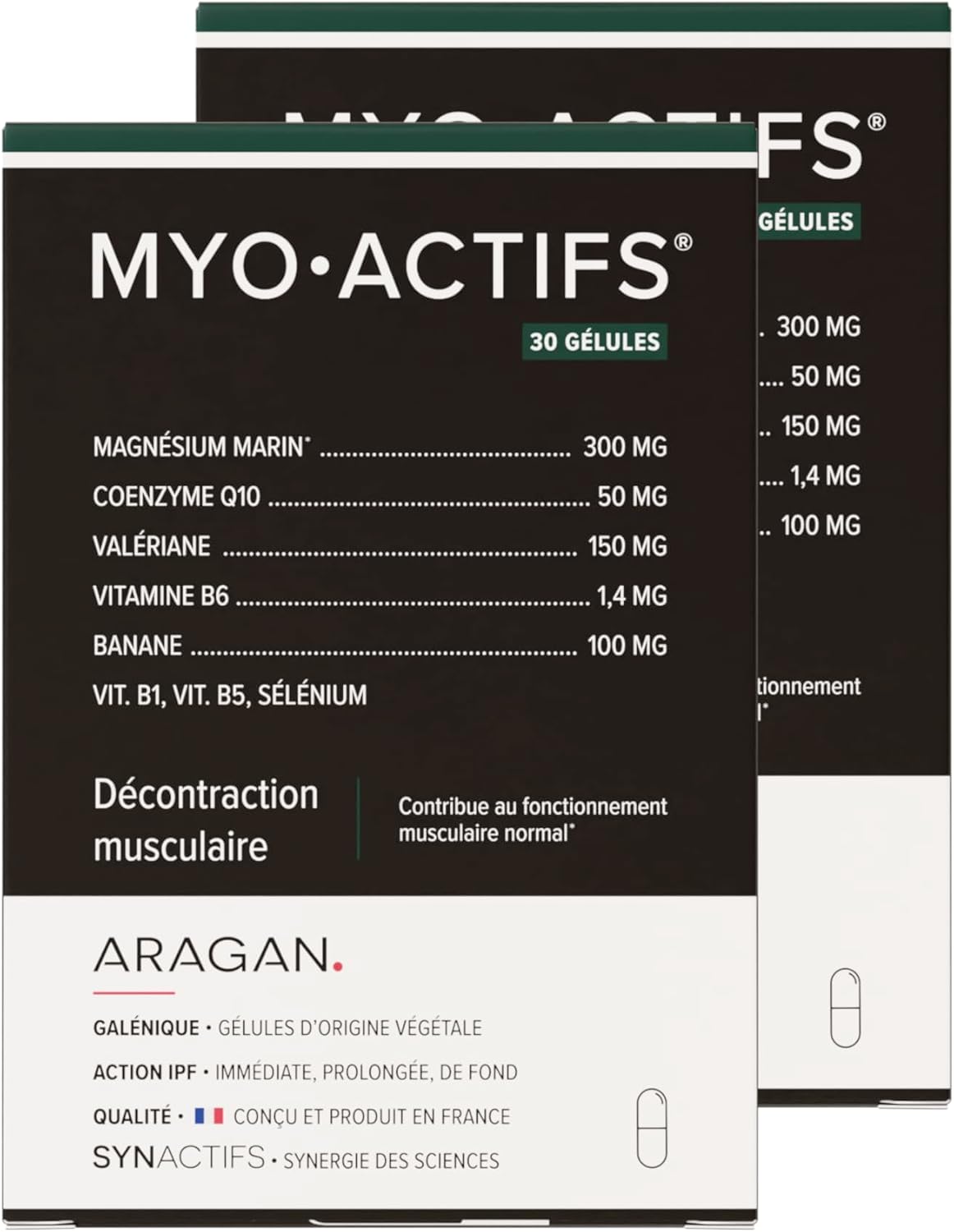 ARAGAN - Synactives Pack of 2 Myoactives - Dietary Supplement for Muscle Relaxation - Marine Magnesium, Coenzyme Q10, Valerian, Vitamins - 60 capsules - 1 month taken - Made in France - Image 2