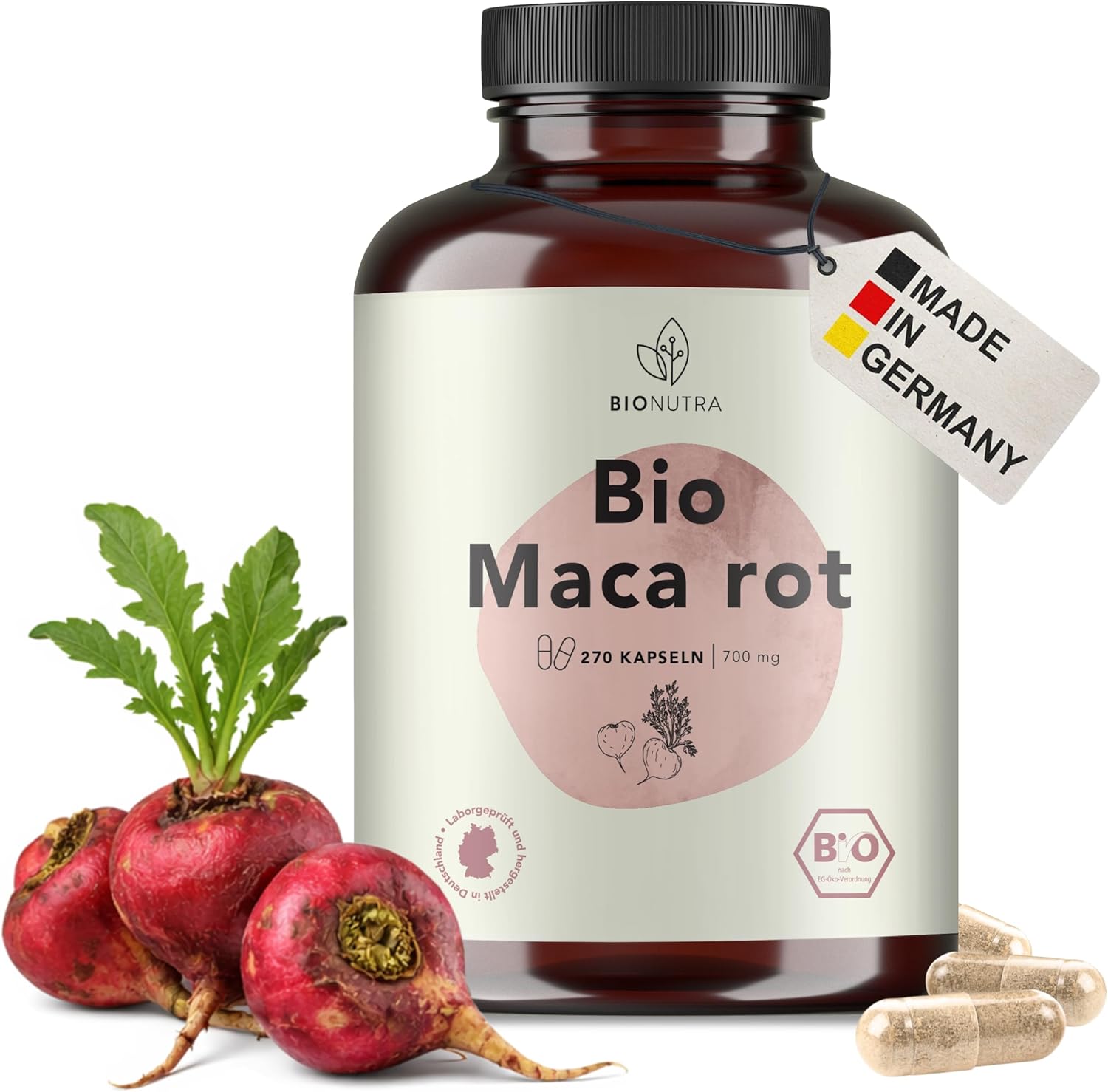 BIONUTRA High Dosed Organic Maca Capsules 4200 mg/day, Residue Controlled, German Manufacture, Vegan, Lactose Free, Gluten Free, No Additives, 270 Pieces x 700 mg - Image 2